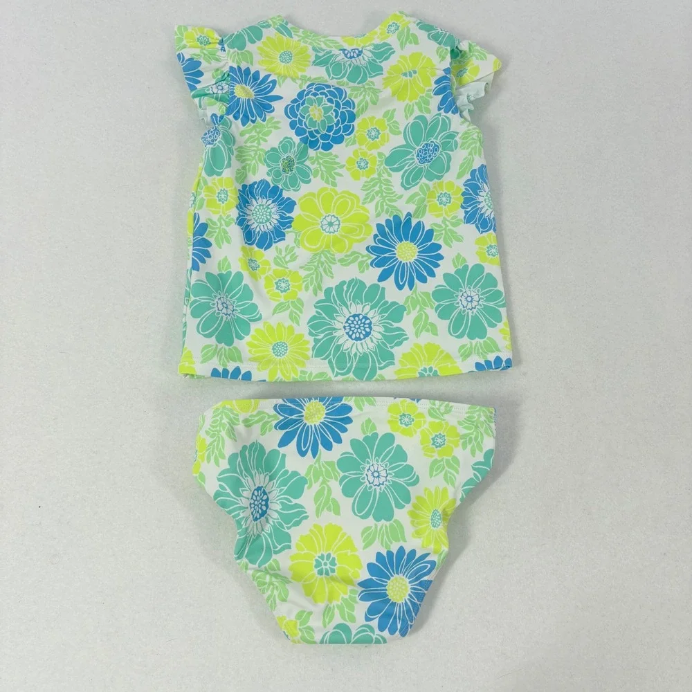 Janie and Jack Swimsuit Kids Size 6‎ Blue Green Excellent Floral Flutter Sleeve